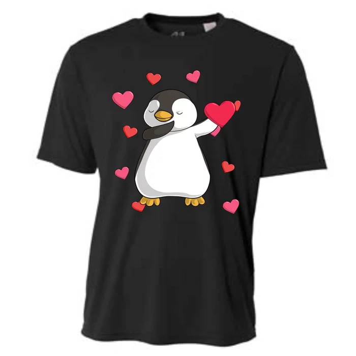 Dabbing Penguin Valentine's Day Love Heart Dance Pose Cute Gift Cooling Performance Crew T-Shirt