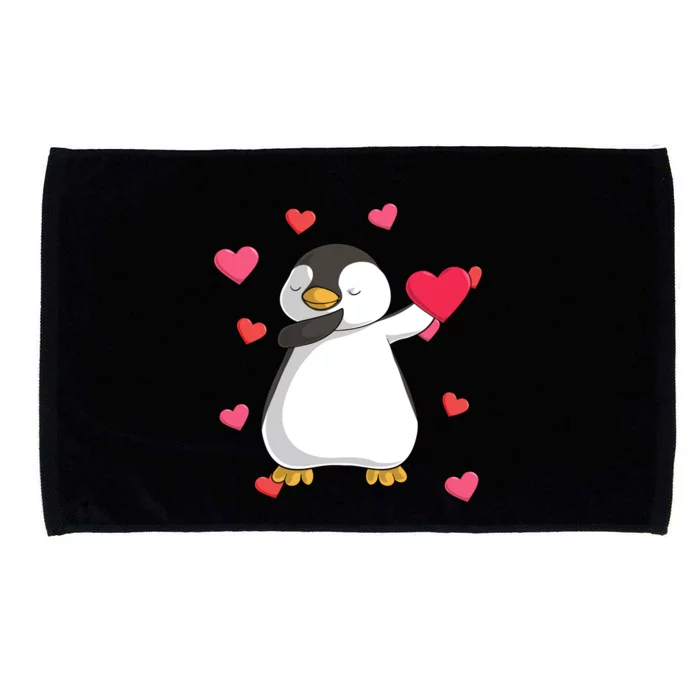 Dabbing Penguin Valentine's Day Love Heart Dance Pose Cute Gift Microfiber Hand Towel