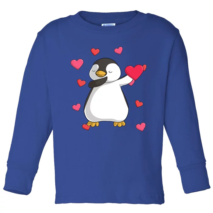 Dabbing Penguin Valentine's Day Love Heart Dance Pose Cute Gift Toddler Long Sleeve Shirt