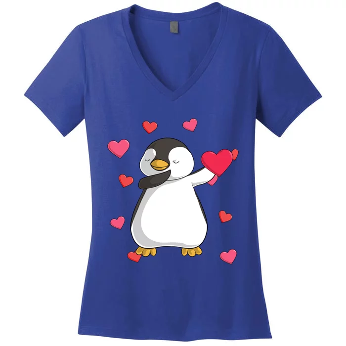 Dabbing Penguin Valentine's Day Love Heart Dance Pose Cute Gift Women's V-Neck T-Shirt