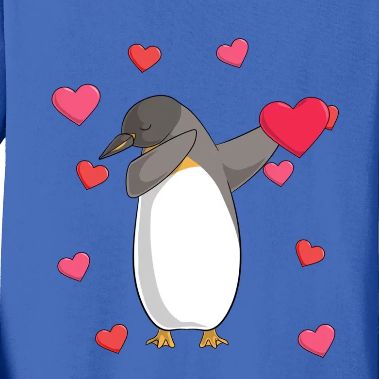 Dabbing Penguin Valentine's Day Love Heart Dance Pose Cute Gift Kids Long Sleeve Shirt