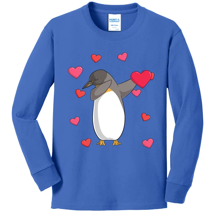 Dabbing Penguin Valentine's Day Love Heart Dance Pose Cute Gift Kids Long Sleeve Shirt