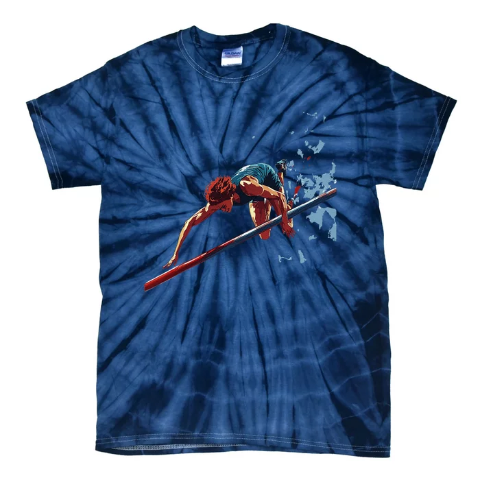 Dynamic Pole Vaulter Sports Illustration Tie-Dye T-Shirt