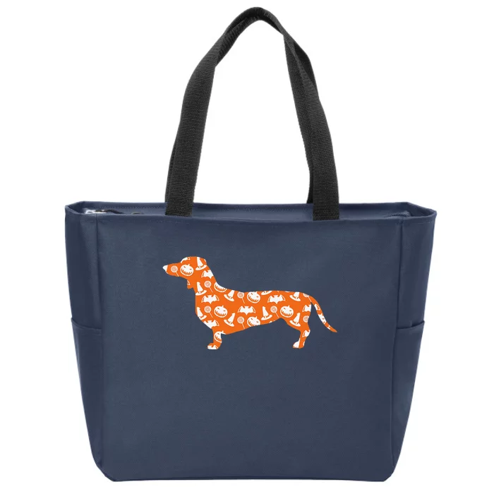 Dachshund Pumpkin Witch Bat Funny Spooky Halloween Gift Zip Tote Bag