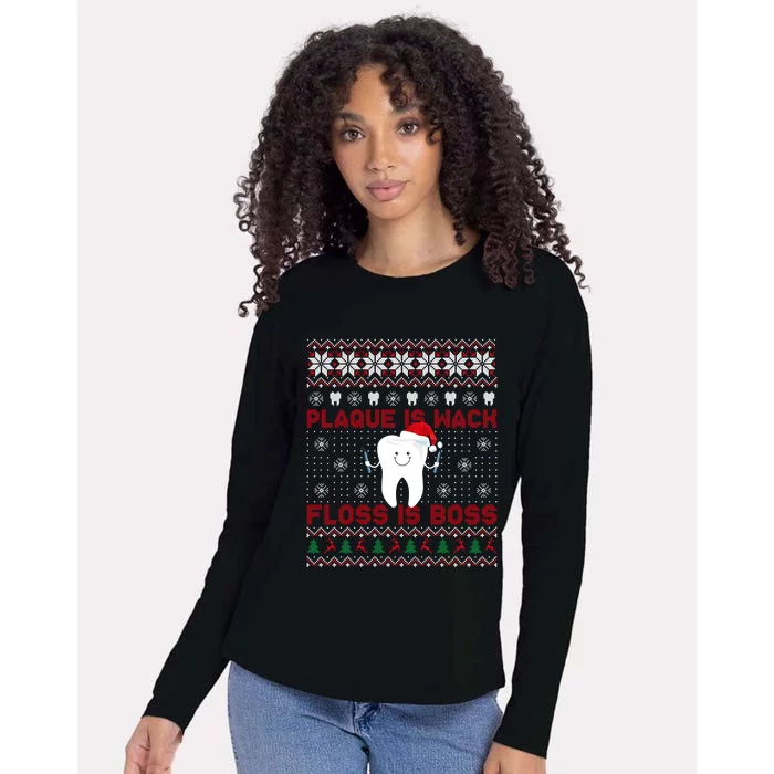 Dentist Plaque Wack Floss Is Boss Ugly Christmas Gift Womens Cotton Relaxed Long Sleeve T-Shirt