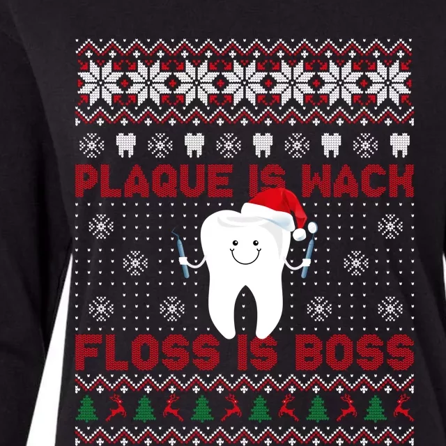 Dentist Plaque Wack Floss Is Boss Ugly Christmas Gift Womens Cotton Relaxed Long Sleeve T-Shirt