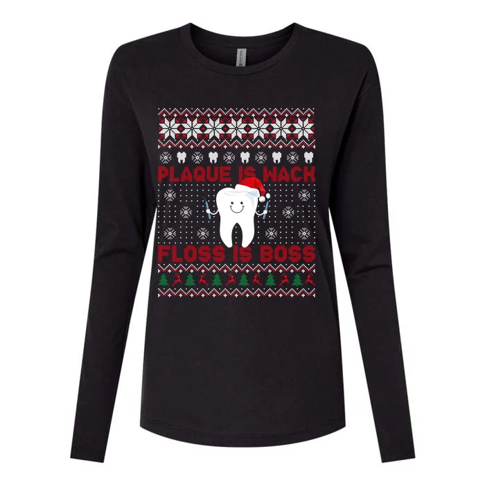 Dentist Plaque Wack Floss Is Boss Ugly Christmas Gift Womens Cotton Relaxed Long Sleeve T-Shirt