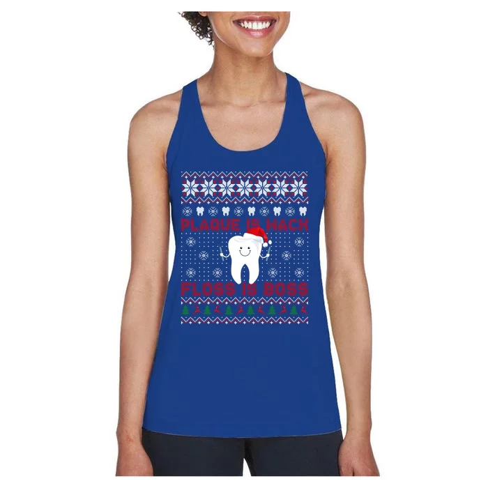 Dentist Plaque Wack Floss Is Boss Ugly Christmas Gift Women's Racerback Tank