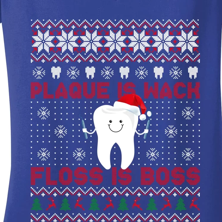 Dentist Plaque Wack Floss Is Boss Ugly Christmas Gift Women's V-Neck T-Shirt