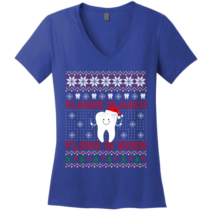 Dentist Plaque Wack Floss Is Boss Ugly Christmas Gift Women's V-Neck T-Shirt