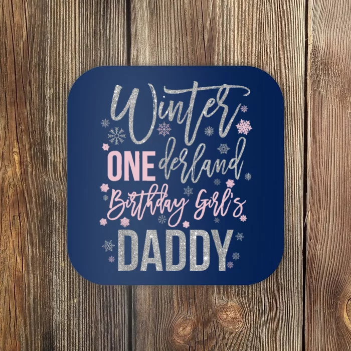 Daddy Pink Winter Onederland 1st Birthday Snowflake Matching Coaster