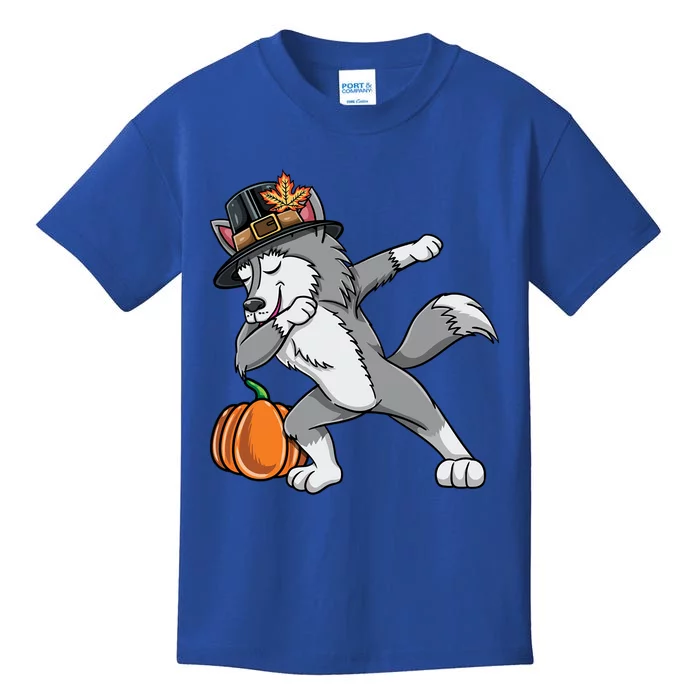 Dabbing Pilgrim Wolf Thanksgiving Funny Gift Kids T-Shirt