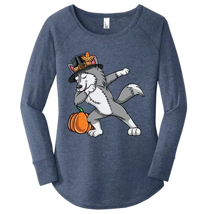 Dabbing Pilgrim Wolf Thanksgiving Funny Gift Women's Perfect Tri Tunic Long Sleeve Shirt