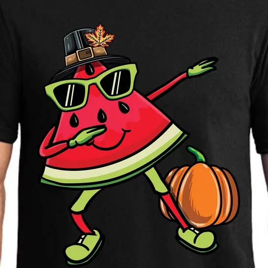 Dabbing Pilgrim Watermelon Thanksgiving Cool Gift Pajama Set