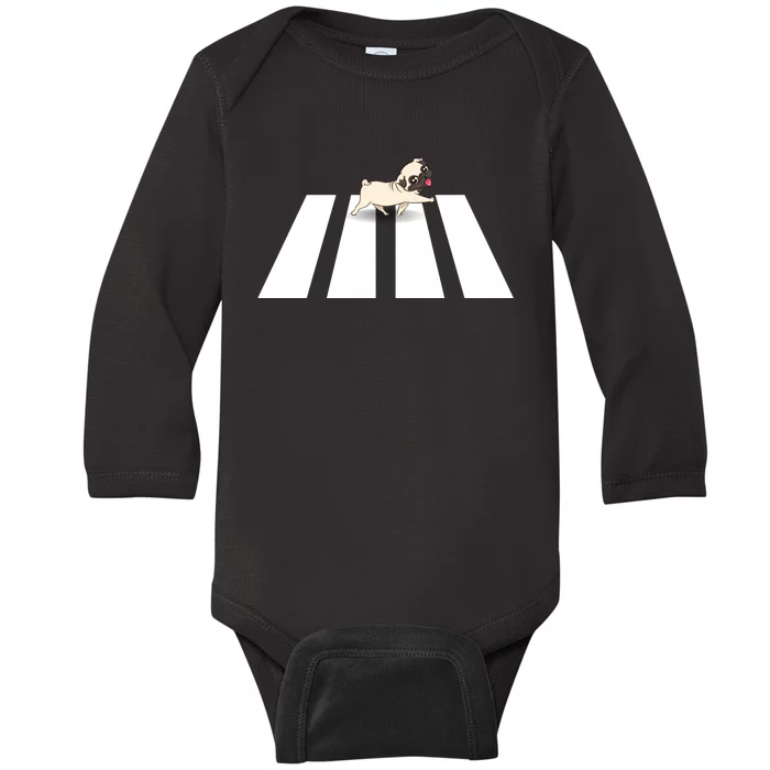 Dog Pug Walk Over Crosswalk Baby Long Sleeve Bodysuit