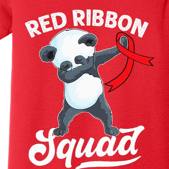 Dabbing Panda We Wear Red For Red Ribbon Week Awareness Baby Bodysuit