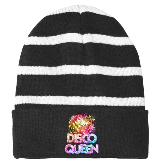 Disco Queen 70s Disco Themed Vintage Seventies Costume Striped Beanie with Solid Band