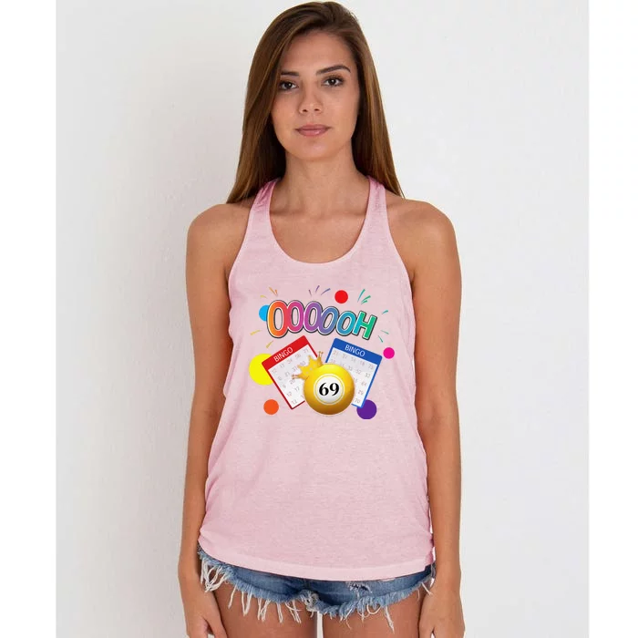 Drag Queen Bingo Funny Oooooh 69 Bingo Fan Lgbt Bingo Ball Women's Knotted Racerback Tank