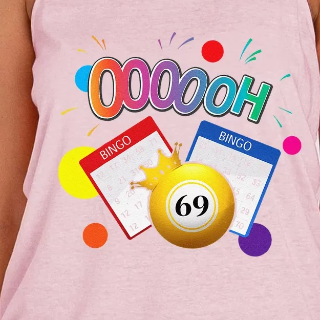 Drag Queen Bingo Funny Oooooh 69 Bingo Fan Lgbt Bingo Ball Women's Knotted Racerback Tank