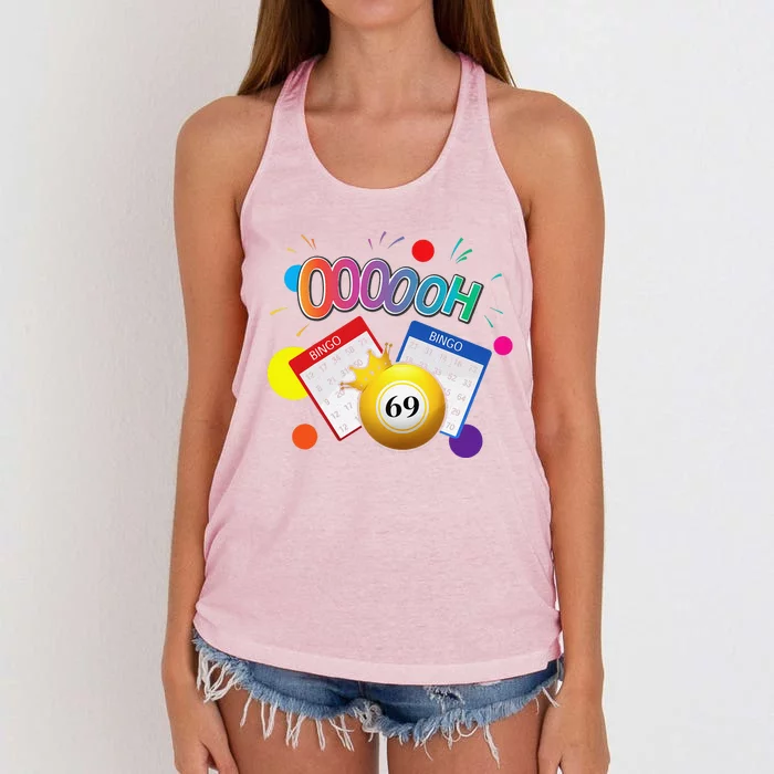 Drag Queen Bingo Funny Oooooh 69 Bingo Fan Lgbt Bingo Ball Women's Knotted Racerback Tank