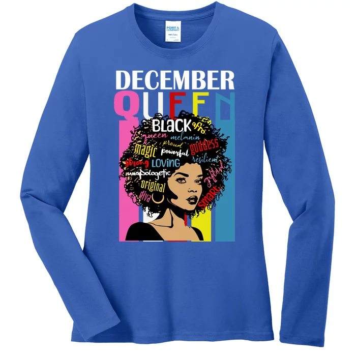 December Queen Birthday Traits Black Afro Hair Cool Gift Ladies Long Sleeve Shirt