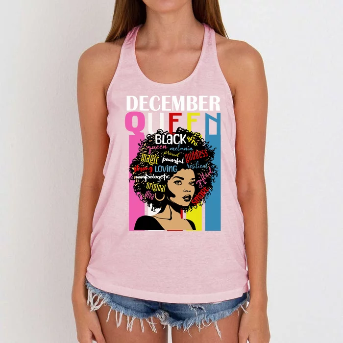 December Queen Birthday Traits Black Afro Hair Cool Gift Women's Knotted Racerback Tank