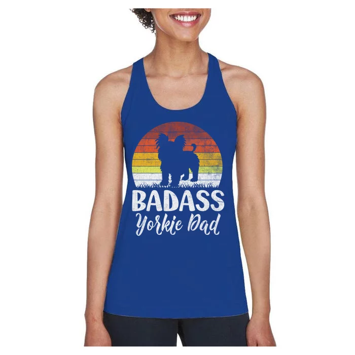 Distressed Quote Badass Yorkie Dog Lovers Vintage Dad Gift Women's Racerback Tank