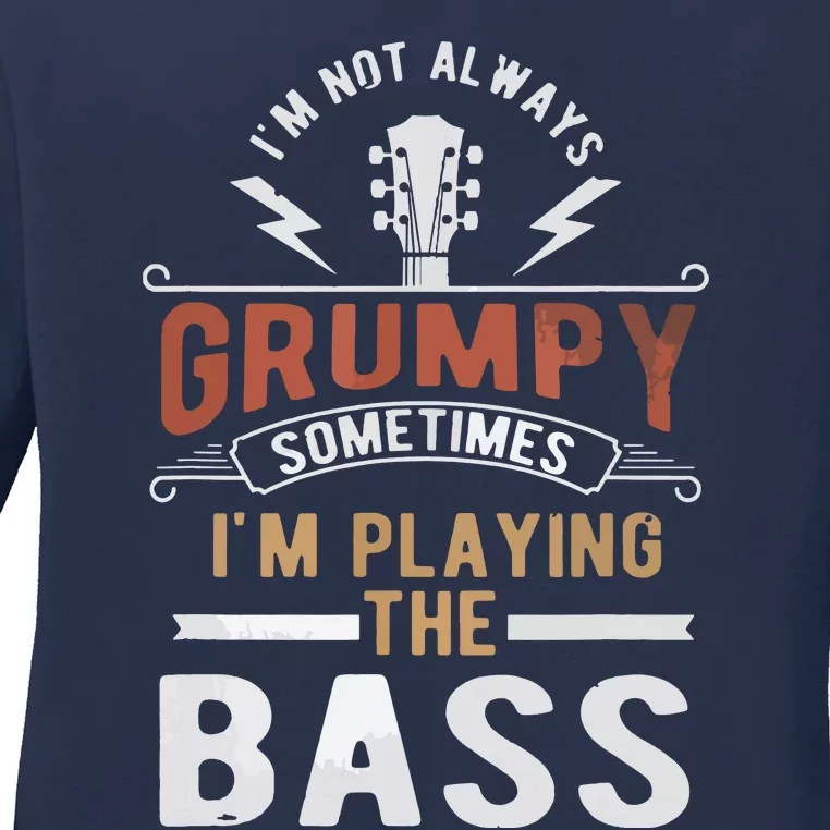 Distressed Quote Bass Guitar Player Funny Retro Music Ladies Long Sleeve Shirt