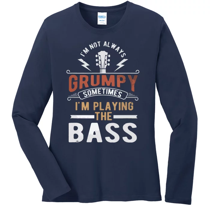 Distressed Quote Bass Guitar Player Funny Retro Music Ladies Long Sleeve Shirt