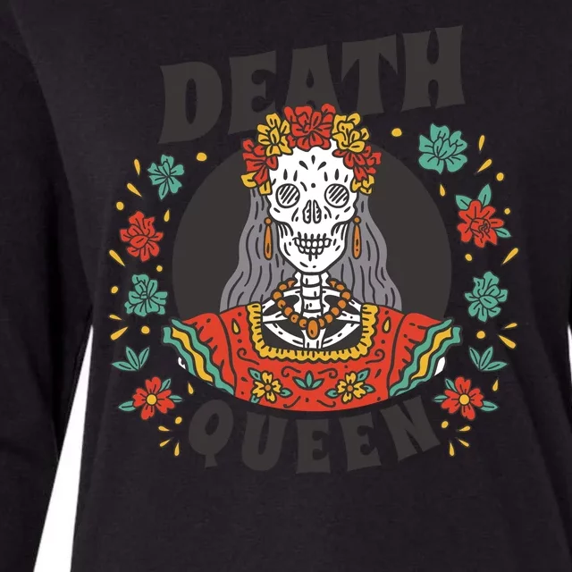 Death Queen Floral Womens Cotton Relaxed Long Sleeve T-Shirt