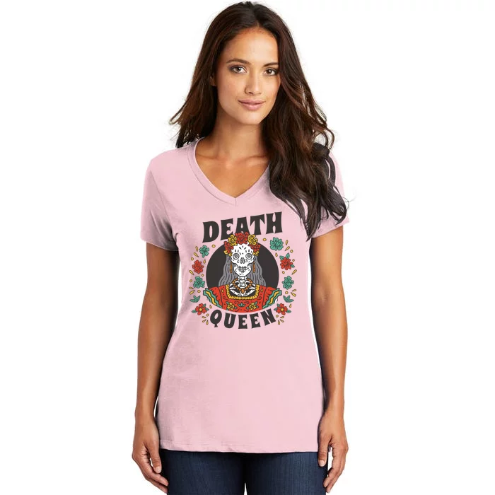 Death Queen Floral Women's V-Neck T-Shirt