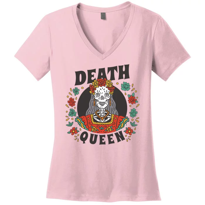 Death Queen Floral Women's V-Neck T-Shirt