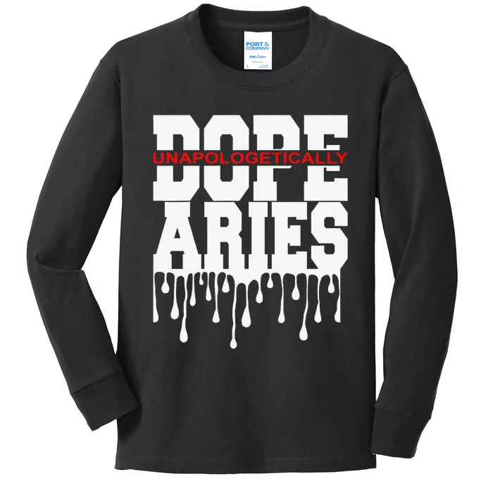 Dope Queen King Graphic Decor Aries Astrology Zodiac Kids Long Sleeve Shirt