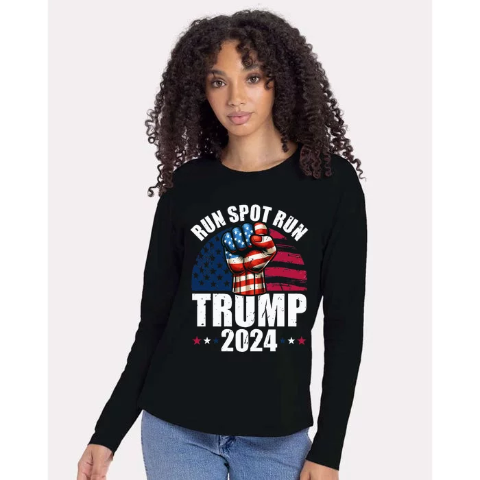 Debate Quote Run Spot Run Trump 2024 Election Campaign Womens Cotton Relaxed Long Sleeve T-Shirt