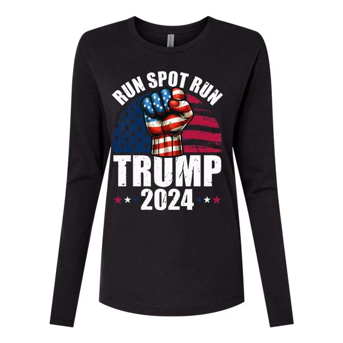 Debate Quote Run Spot Run Trump 2024 Election Campaign Womens Cotton Relaxed Long Sleeve T-Shirt