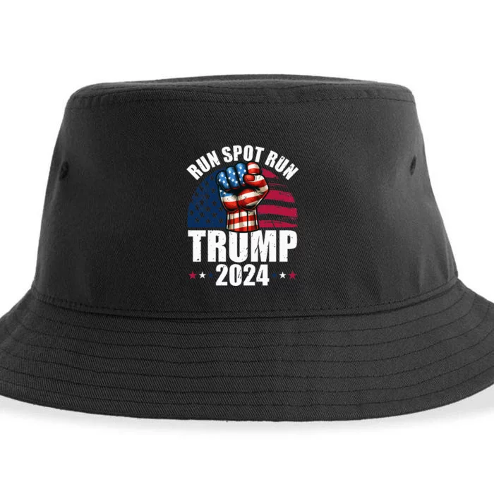 Debate Quote Run Spot Run Trump 2024 Election Campaign Sustainable Bucket Hat