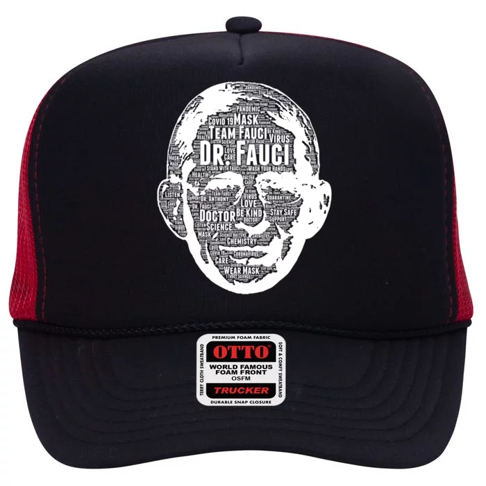 Dr. Fauci Word Face Portrait High Crown Mesh Trucker Hat