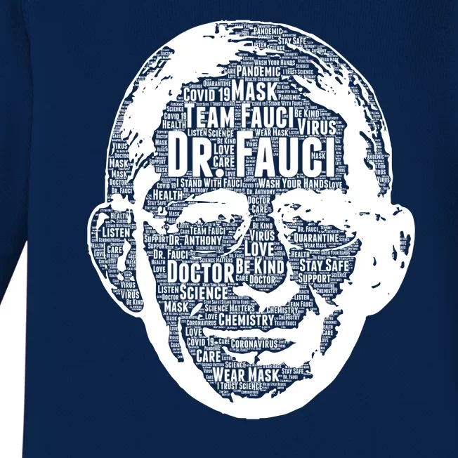 Dr. Fauci Word Face Portrait Baby Long Sleeve Bodysuit