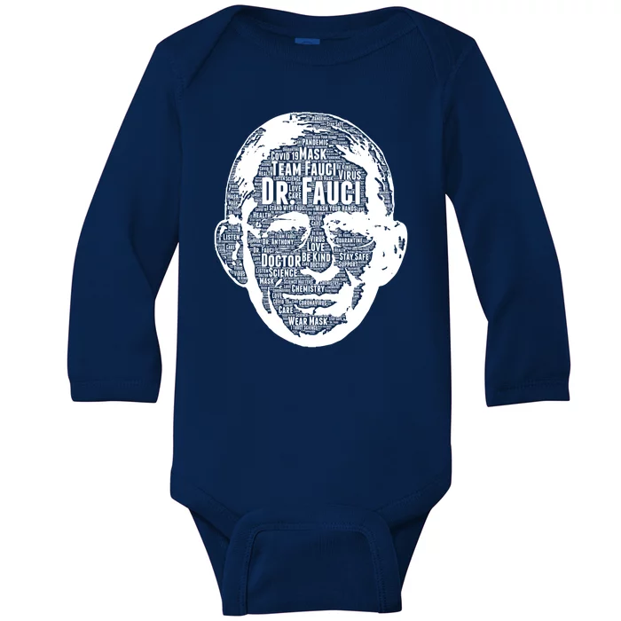 Dr. Fauci Word Face Portrait Baby Long Sleeve Bodysuit