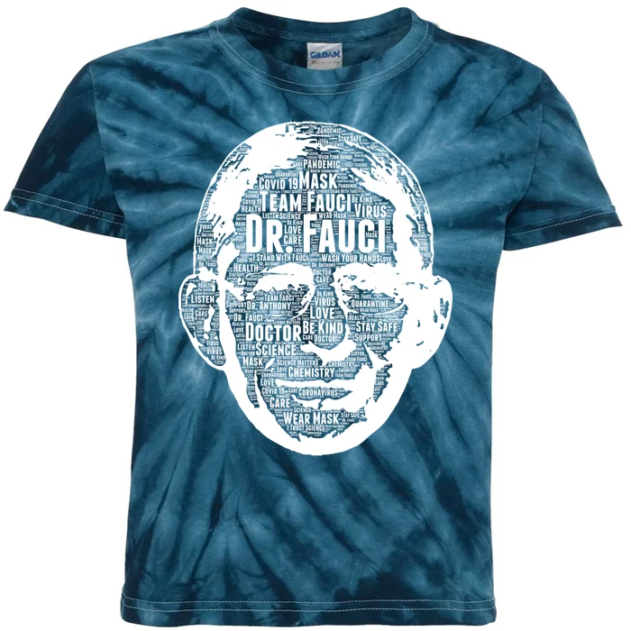 Dr. Fauci Word Face Portrait Kids Tie-Dye T-Shirt