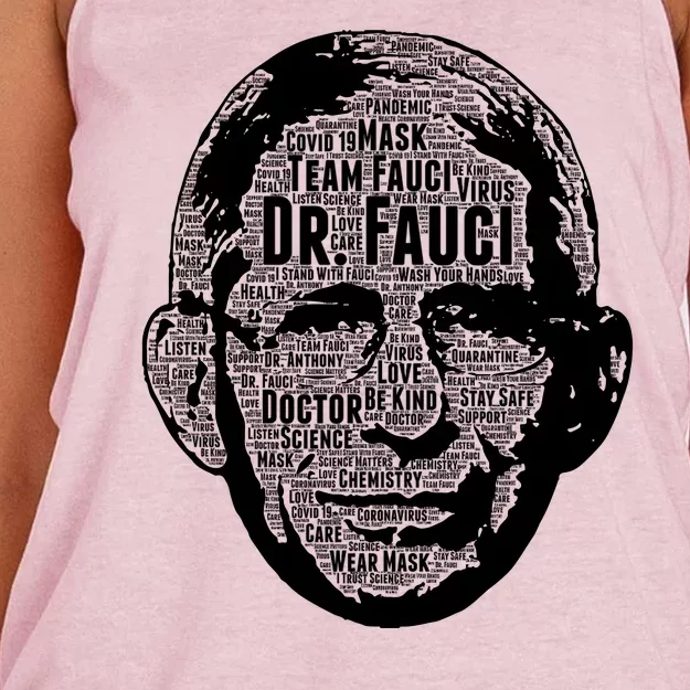 Dr. Fauci Word Face Portrait Women's Knotted Racerback Tank