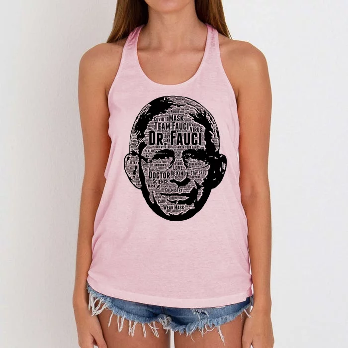 Dr. Fauci Word Face Portrait Women's Knotted Racerback Tank