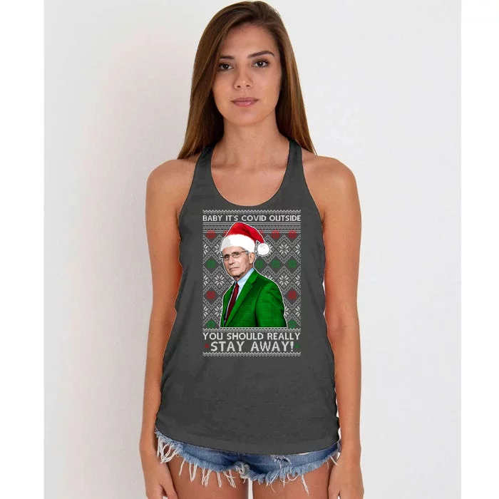 Dr Fauci Baby It's Covid Outside Ugly Christmas Sweater Women's Knotted Racerback Tank