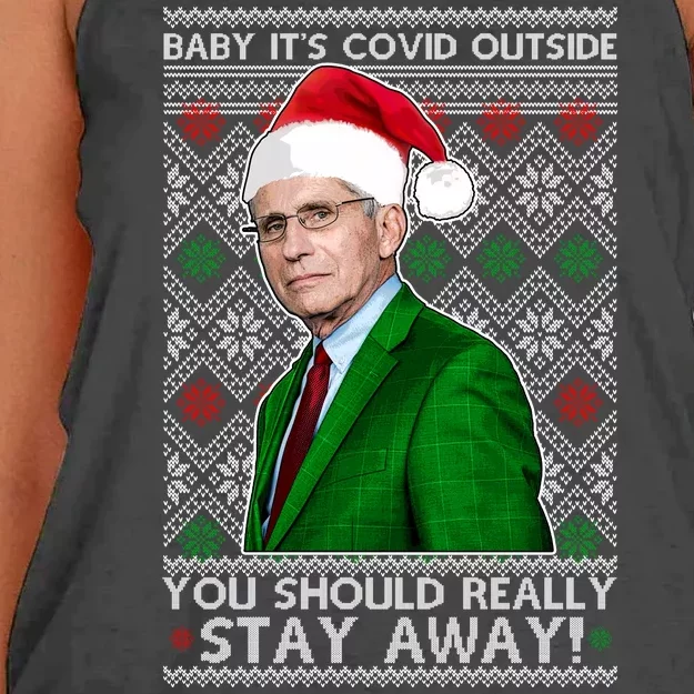 Dr Fauci Baby It's Covid Outside Ugly Christmas Sweater Women's Knotted Racerback Tank