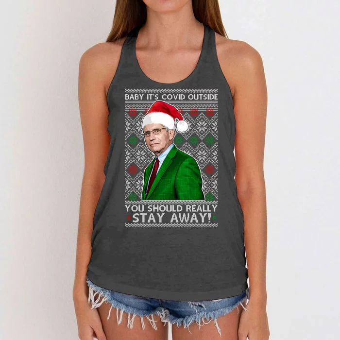 Dr Fauci Baby It's Covid Outside Ugly Christmas Sweater Women's Knotted Racerback Tank