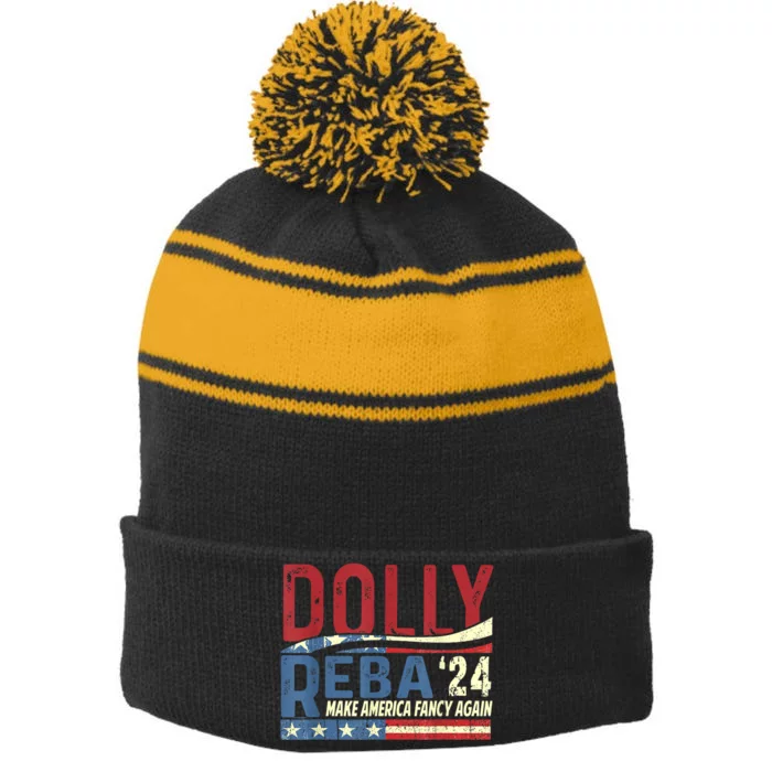 Dolly Reba 2024 Make America Fancy Again Flag Usa Stripe Pom Pom Beanie