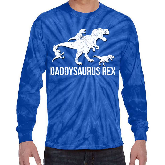 Daddysaurus Rex 3 Daddy Dinosaur Gift Tie-Dye Long Sleeve Shirt