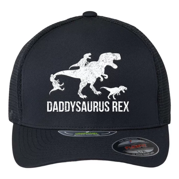 Daddysaurus Rex 3 Daddy Dinosaur Vneck Flexfit Unipanel Trucker Cap