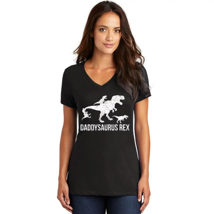 Daddysaurus Rex 3 Daddy Dinosaur Vneck Women's V-Neck T-Shirt