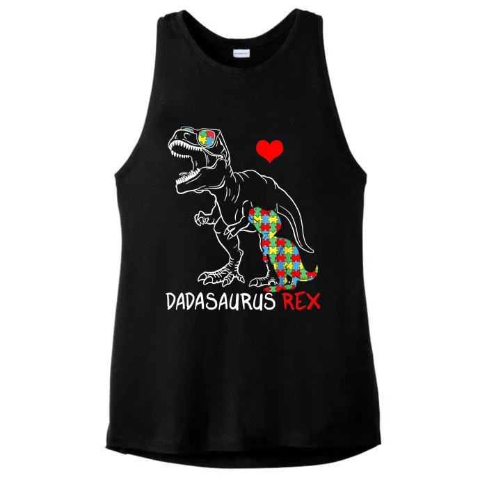 Dadasaurus Rex Autism Awareness Proud Dad Father's Day Ladies Tri-Blend Wicking Tank